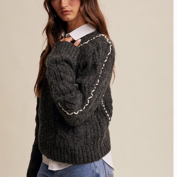 Listicle “ Theresa “ Listicle Braided Knit Sweater with Decorative Stitch 44 - Picture 4 of 11